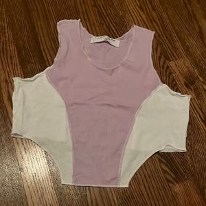 purple and white tank top